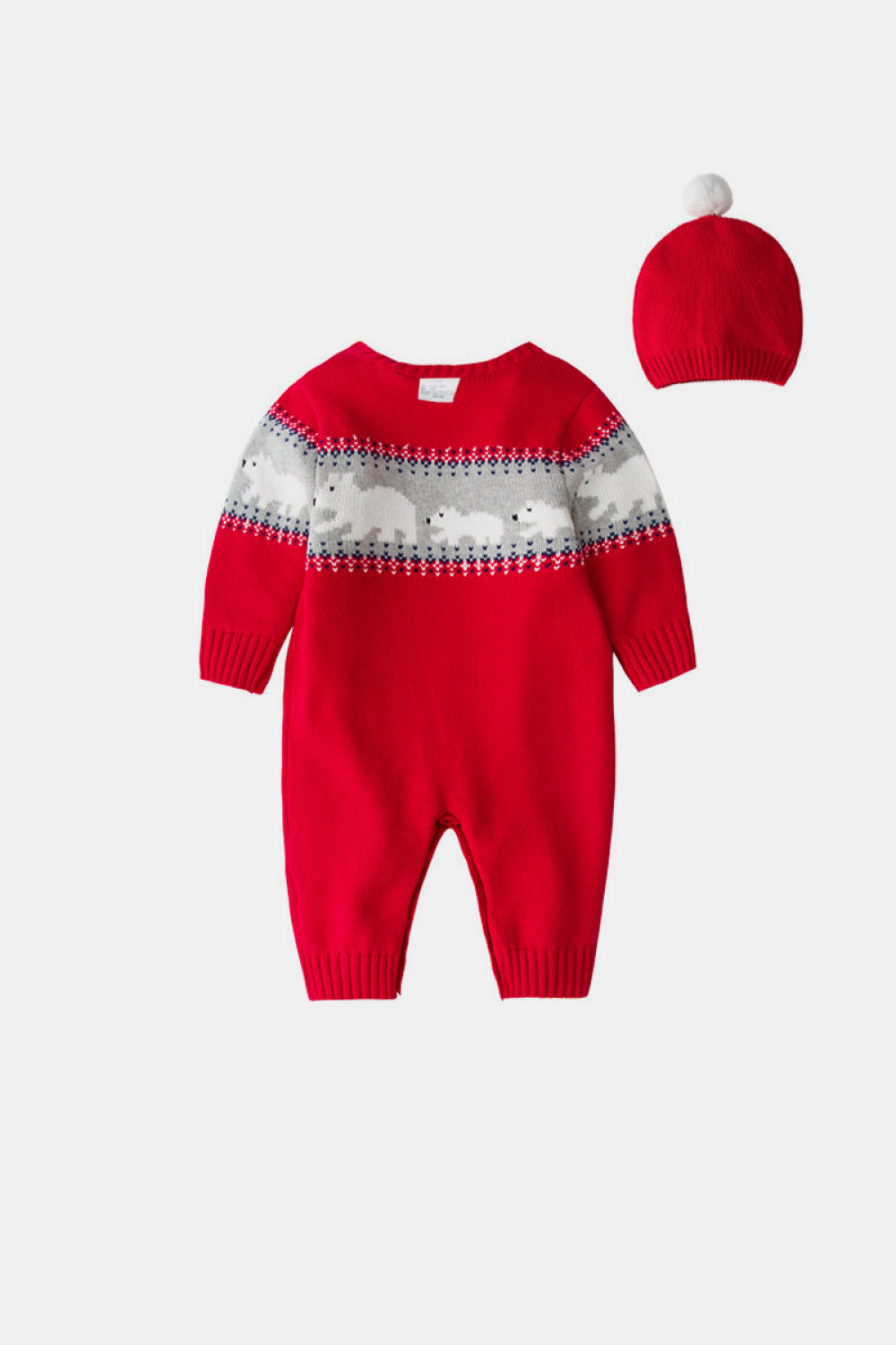 Unisex Polar Bear Christmas Knit Jumpsuit with Hat